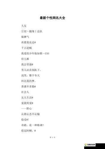 yw1168 最新网名开启别样精彩之旅
